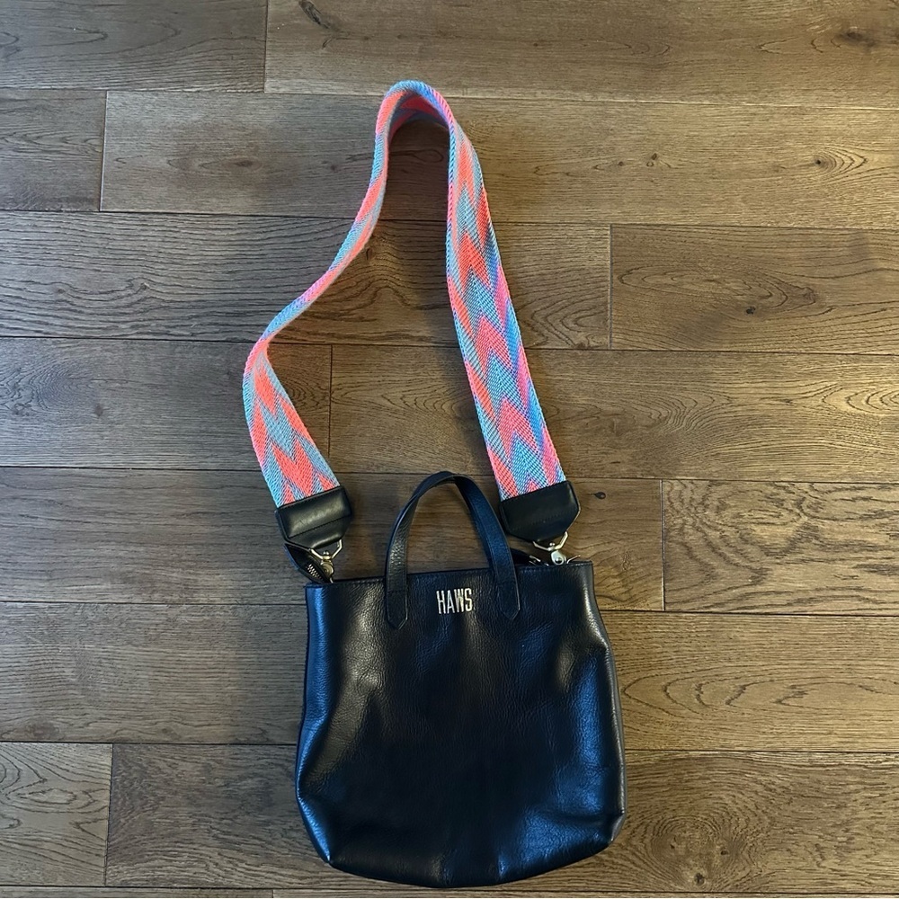 Madewell Transport Crossbody Black Leather Bag Top Zip W/ SALT Strap